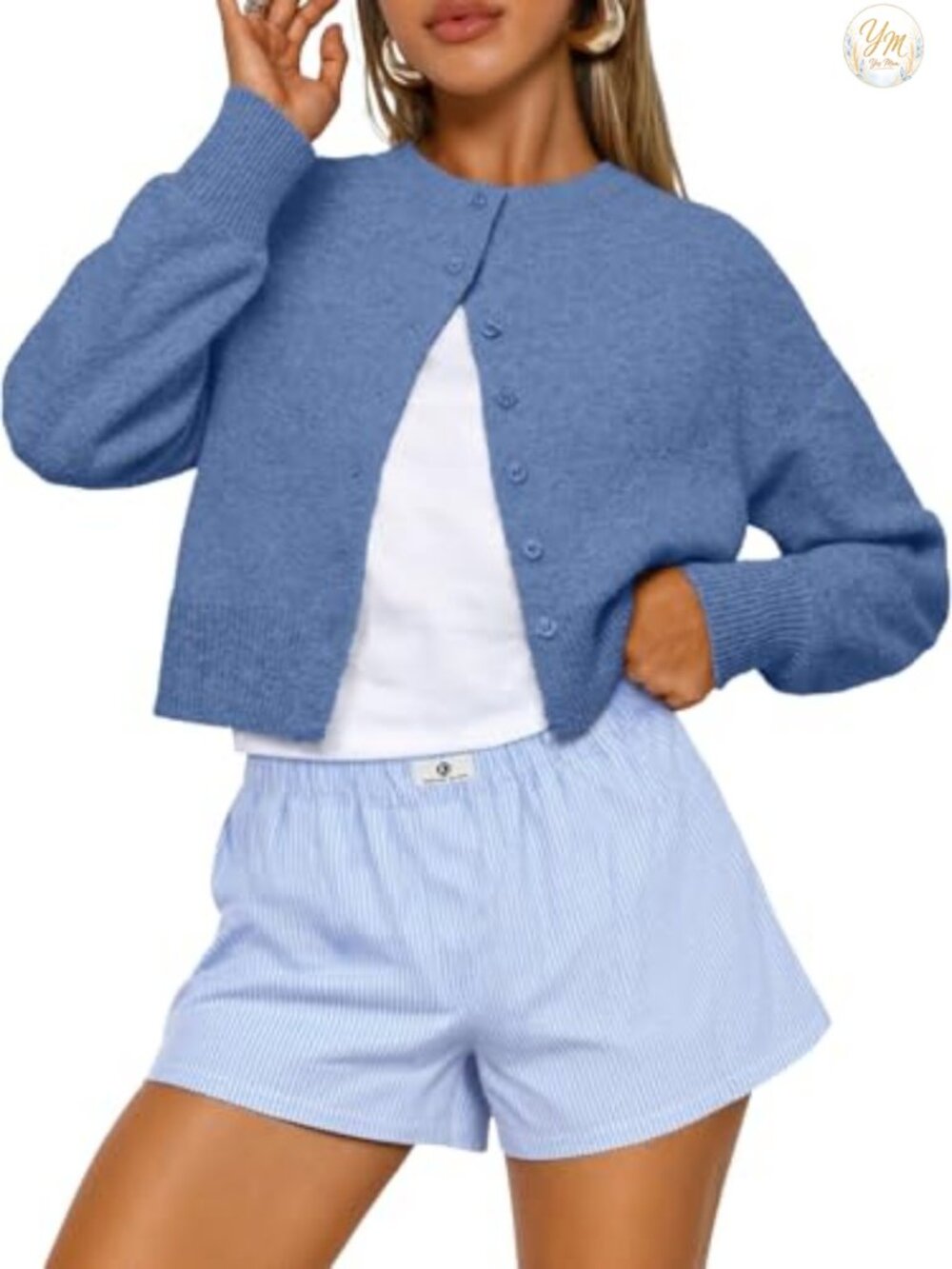 Cropped Cardigan Sweater Women Lightweight Knit Long Sleeve Button Casual